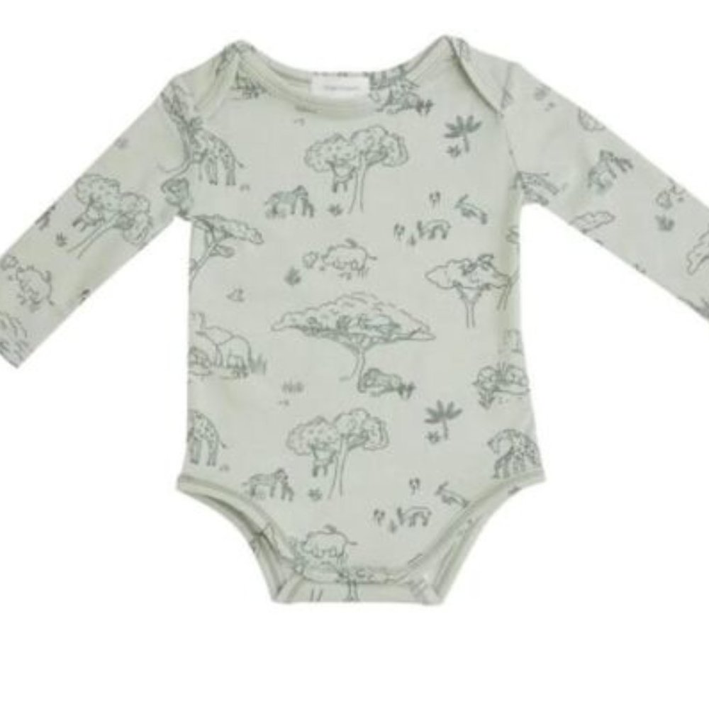 NWT Angel Dear Safari Green Long Sleeve Organic Cotton Bodysuit 6-12 Months